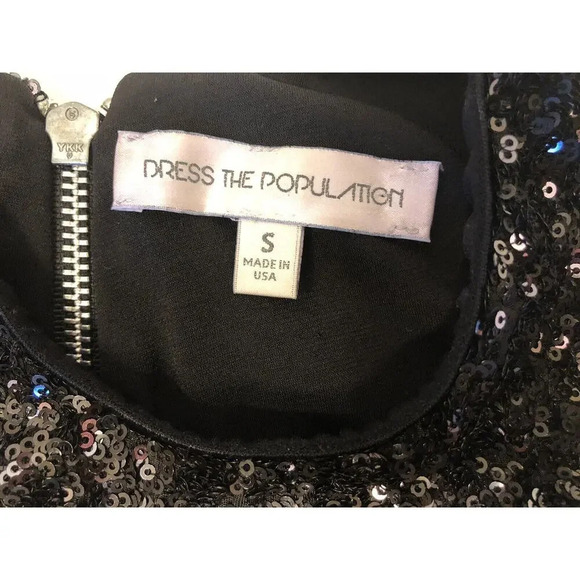 Dress the Population  Black Sequined Cocktail Dress Exposed Back Zipper Size S - Picture 4 of 8